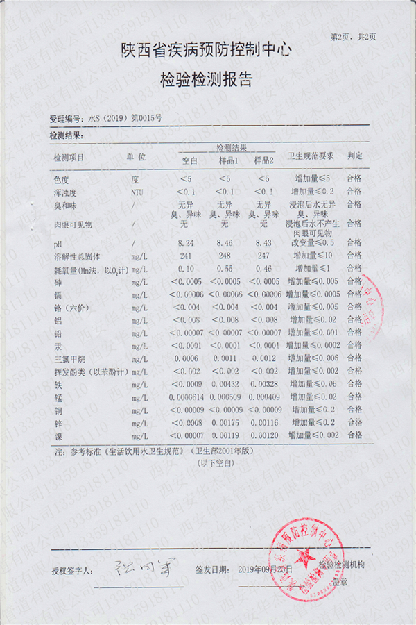 水質檢測報（bào）告管材