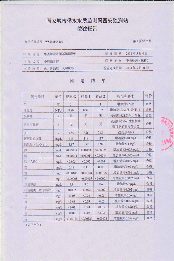 水質（zhì）檢測報（bào）告-管件（jiàn）